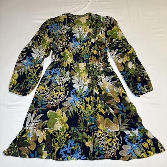 J Crew Tropical Floral Long Sleeve Button Preppy Feminine SILK Dress Womens Sz S - Picture 12 of 13